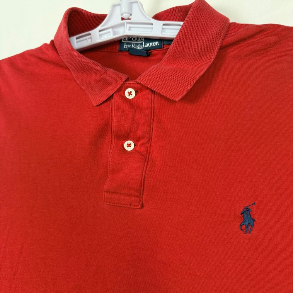 Polo Ralph Lauren Mens Large Red Short Sleeve Cotton Pique Polo Shirt Blue Pony